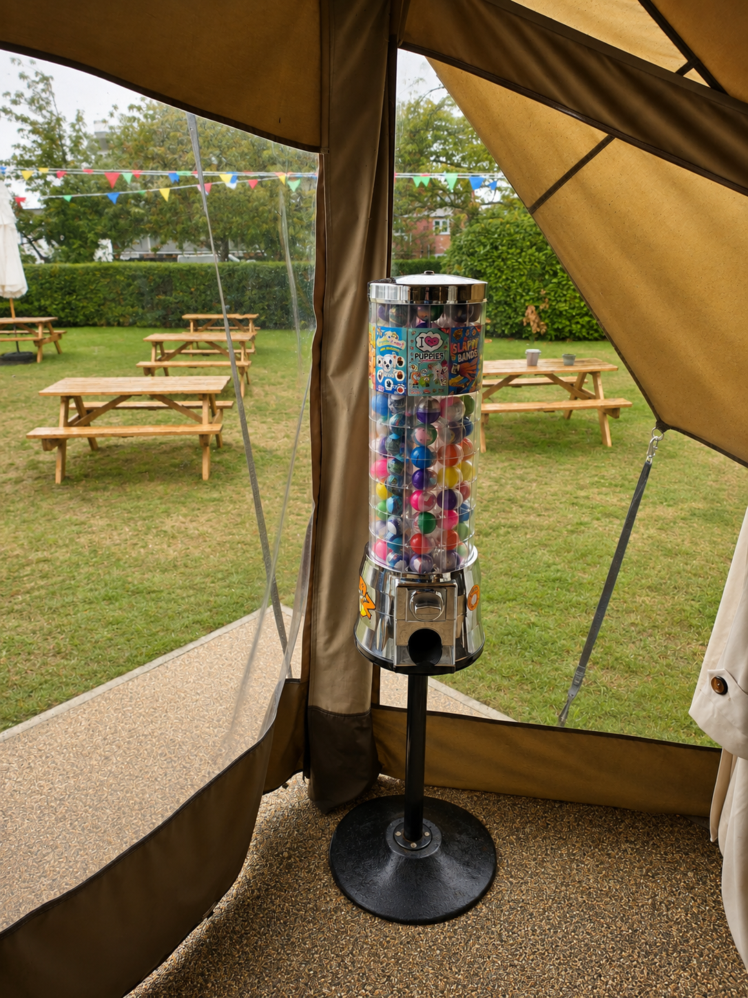 Real KCL ONE Toy Capsule tower installed at the edge of a tipi venue